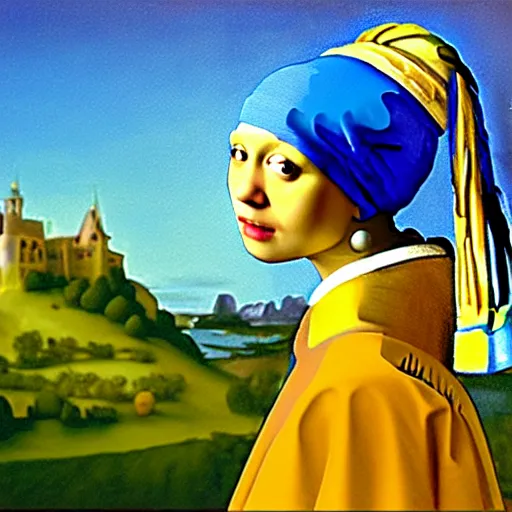 Prompt: painting of the girl with the pearl earring as a teletubbies, in the style of johannes vermeer