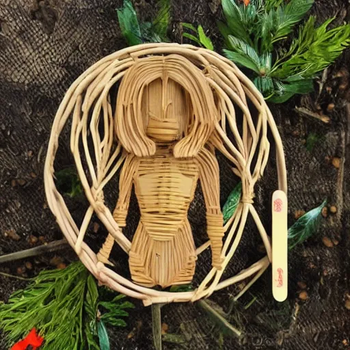 Prompt: wicker man, rites of spring, wood nymph, jacuzzi, hydration, udh 4k, popsicle stick art