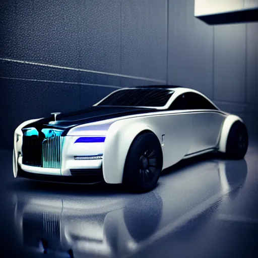 Image similar to khyzyl saleem car :: Rolls-Royce 103EX concept : motherboard forms zaha hadid architecture brutalist sci-fi futuristic setting ultra realistic photography, keyshot render, octane render, unreal engine 5 render , high oiled liquid glossy specularity reflections, ultra detailed, 4k, 8k, 16k blade runner 2049 Cyberpunk 2077 ghost in the shell thor 2 marvel film : tilt shift: sharp focus