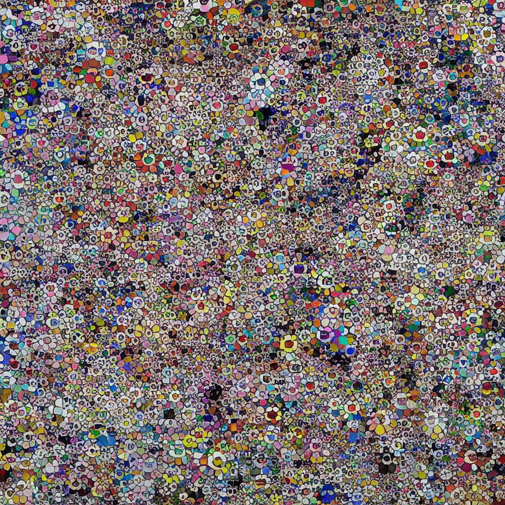 Prompt: camouflage made of love, takashi murakami artwork, abstract, rei kawakubo artwork, cryptic, stipple, lines, splotch, color tearing, pitch bending, lines, blotches, color splotches, dark, ominous, abstract, minimal, points, technical, painting