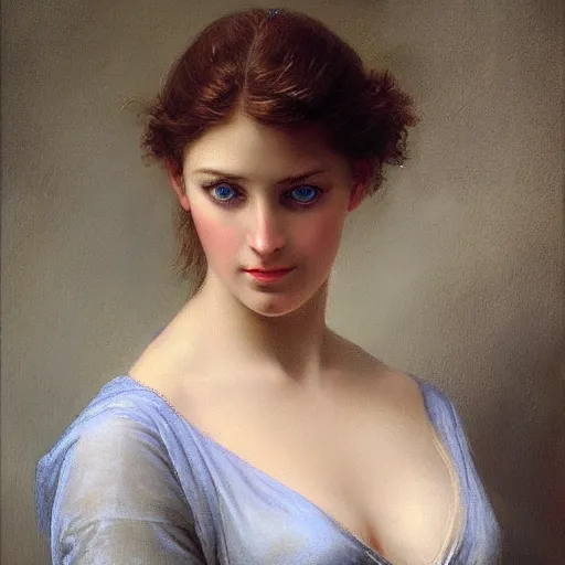 Image similar to portrait of a woman with ice Blue eyes,by Guillaume Seignac