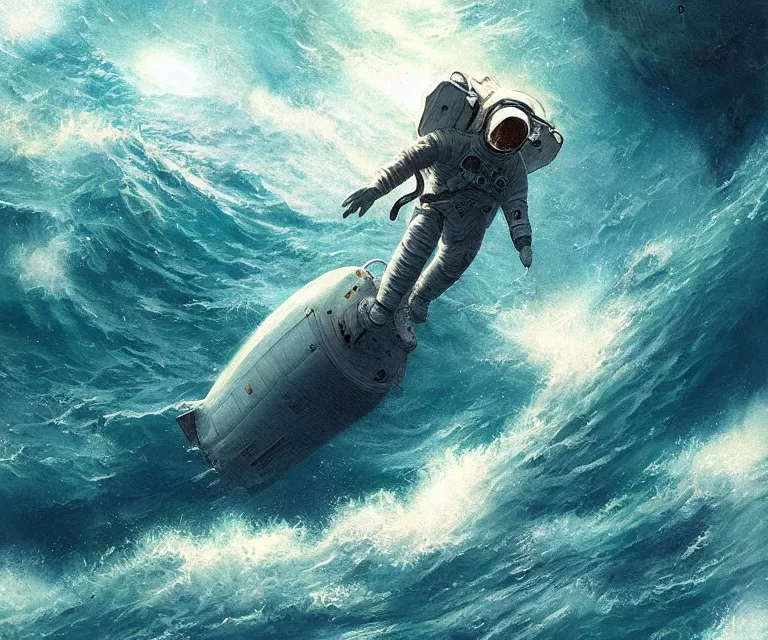 Image similar to an astronaut lost in the ocean,digital art,detailed,ultra realistic,art by greg rutkowski