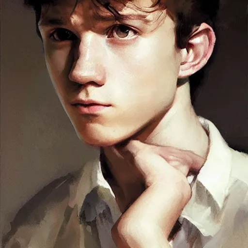 Prompt: handsome tom holland by ruan jia, portrait