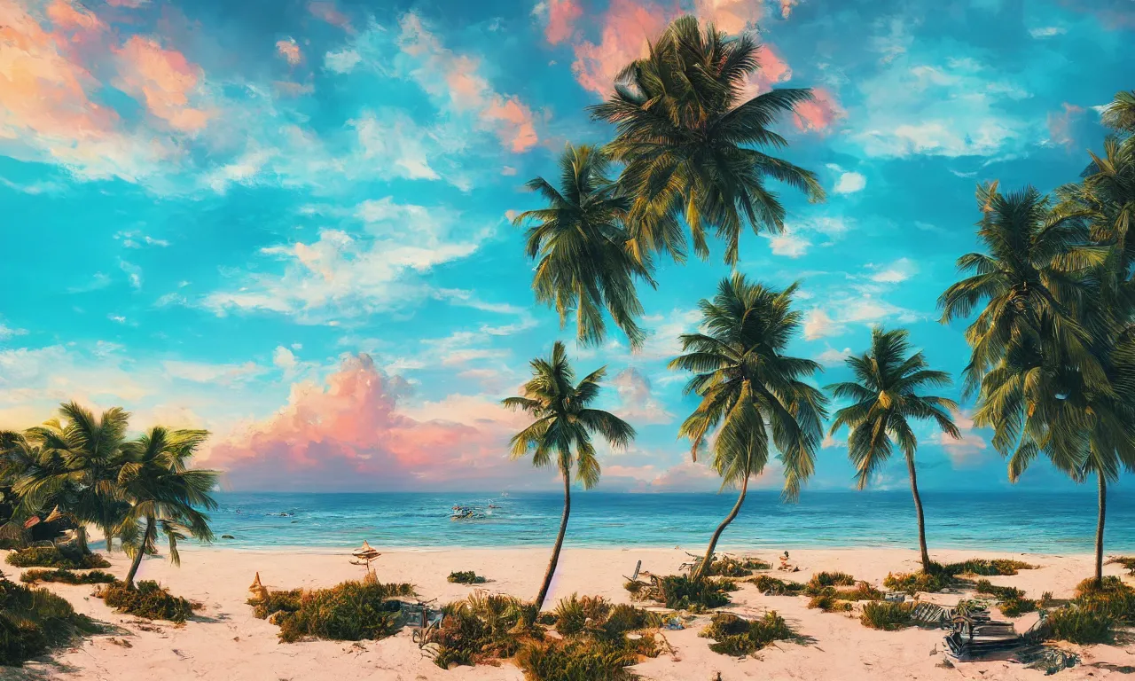 Image similar to fantasy paradise beach coast by alena aenami artworks in 4 k