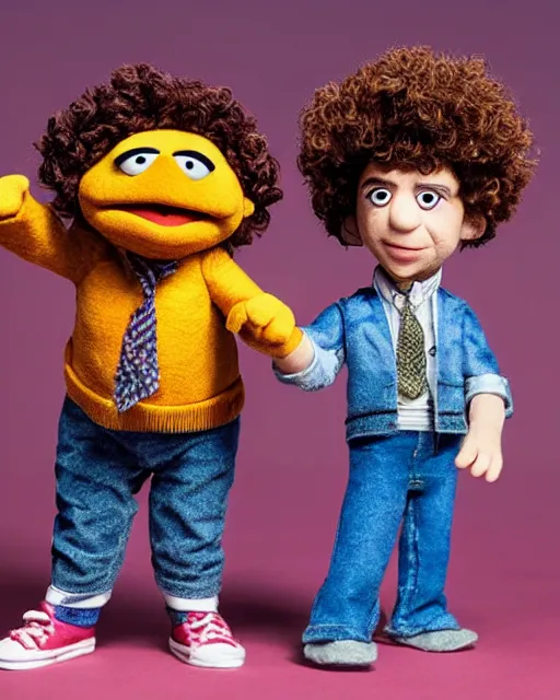 Image similar to dustin henderson gaten matarazzo as a muppet. highly detailed felt. hyper real photo. 4 k.