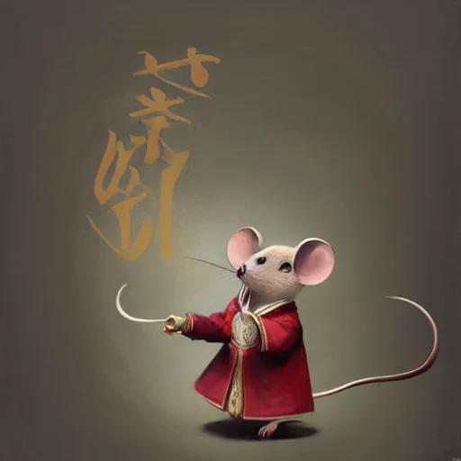 Prompt: a painting of a mouse holding a chinese scroll, concept art by toshi yoshida, cgsociety, fantasy art, official art, concept art, 2 d game art