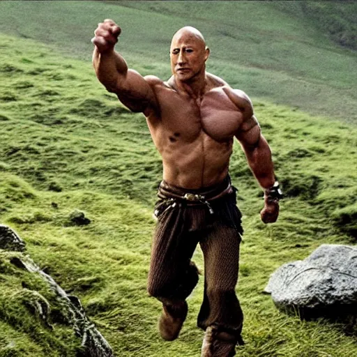 Image similar to dwayne the rock johnson as frodo baggins in lord of the rings