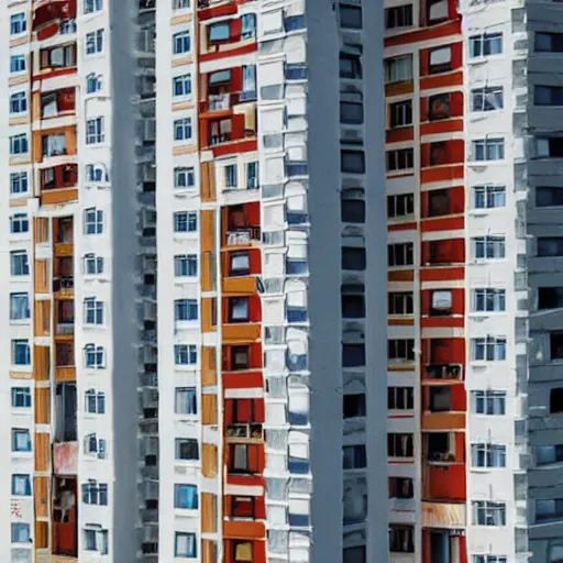 Image similar to figurine of small soviet apartment building, light is on windows