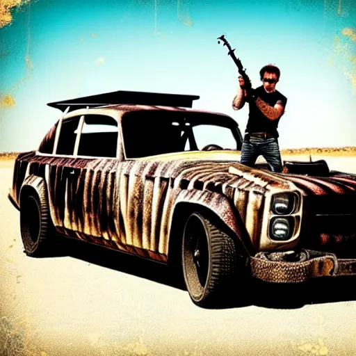 Image similar to madmax gangster vintage car