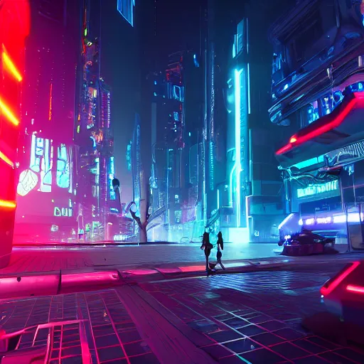 Image similar to A cybernetic creature in a neon-lit cityscape, Unreal Engine, 8k, by Jordan Grimmer and Artur little