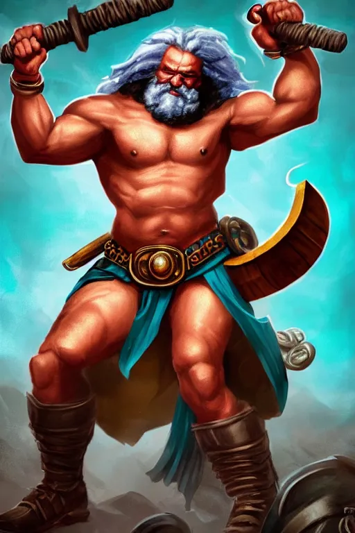 Image similar to character portrait of buff barbarian karl marx with a tattoo of an eye on the forehead, dungeons and dragons cover artwork, dynamic composition, dramatic lighting, trending on artstation, award winning art, stylized painting, concept art, 4 k, 8 k, gold and teal color scheme
