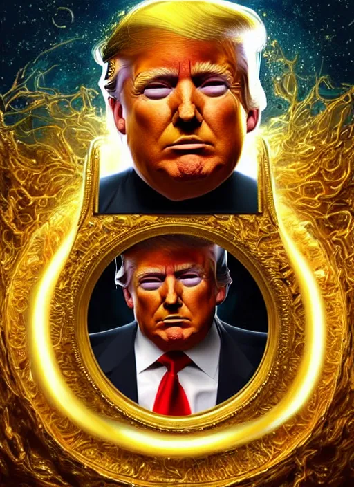 Prompt: donald trump sitting on a golden toilet, cosmic horror painting, elegant intricate digital painting artstation concept art by mark brooks and brad kunkle, extreme detailed