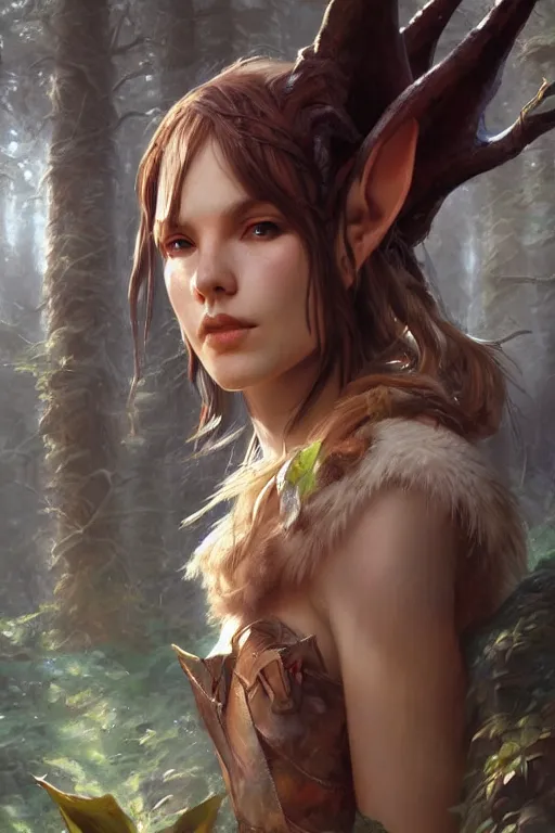 Image similar to dungeons and dragons forest elf character closeup portrait, dramatic light, dungeon background, 2 0 0 mm focal length, painted by stanley lau, painted by greg rutkowski, painted by stanley artgerm, brom, digital art, trending on artstation