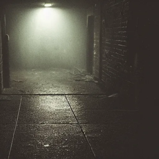 Prompt: a skinny and long snake creature lurking in a dark and wet basement, creepy atmosphere, realistic lighting