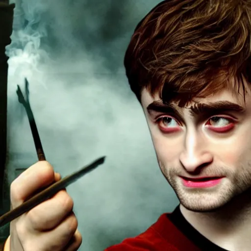 Image similar to daniel radcliffe as harry potter, smoking a fat blunt, accurate face, smoke cloud, photorealistic, cinematic lighting