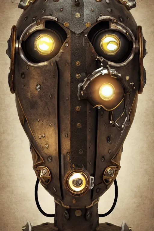 Image similar to steampunk mask minimalist fantasy art robot ninja helmet, global illumination ray tracing hdr fanart arstation by sung choi and eric pfeiffer and gabriel garza and casper konefal chaykin howard and campionpascale and cooke darwyn and davis jack