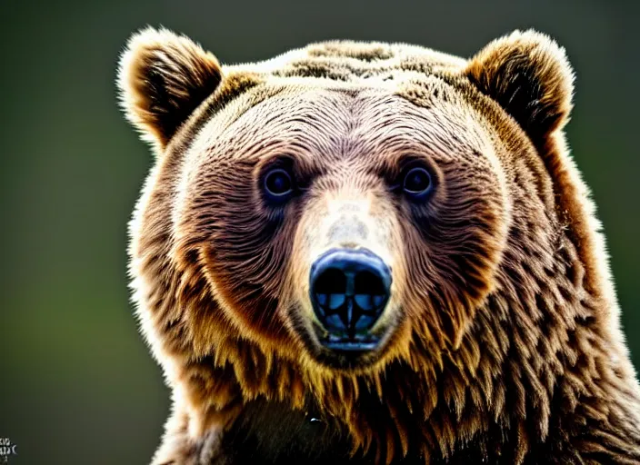 Image similar to an award winning photo of a grizzly bear with an owl's head, enviromental portrait, forest, 4 k, wildlife photography, high quality, national geographic