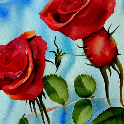 Prompt: watercolor rosehips