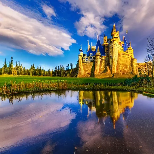 Image similar to the disney castle in lancaster park alberta, 4 k, high detail, high - resolution photograph, professional photography, ultra - detail