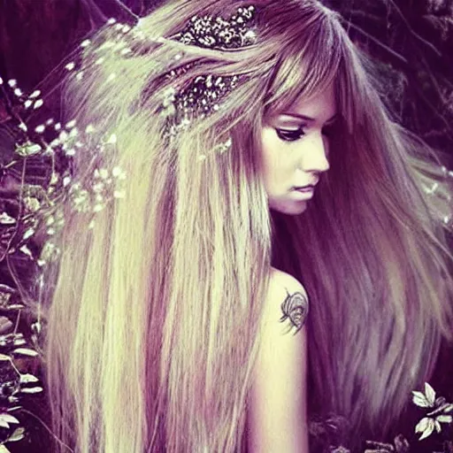 Prompt: “sensual fairy, blondhair, long hair, magical forest, artwork”