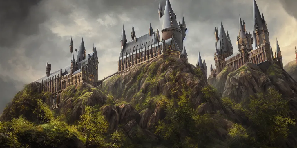 Image similar to mysterious painting of Hogwarts, immaculate scale, hyper-realistic, Unreal Engine, Octane Render, digital art, trending on Artstation, 16k, detailed, atmospheric, immaculate