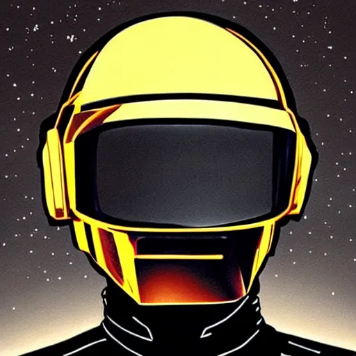 Image similar to “portrait of figure wearing a Daft Punk. Art in the style of Naruto.”