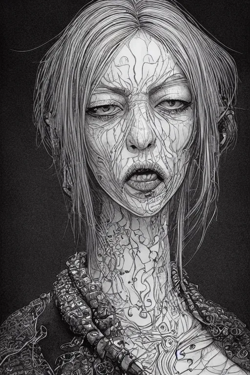 Image similar to ugly hag with a long hooked nose, pen and ink, intricate line drawings, art by krenzcushart, by yoshitaka amano, kentaro miura, artgerm, wlop,