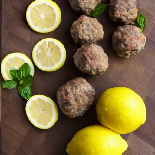 Prompt: cookbook photo of lemonade with meatballs