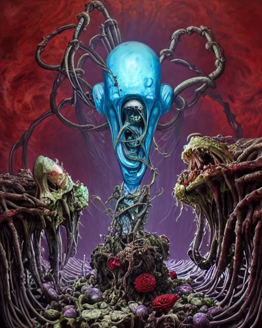 Image similar to the platonic ideal of flowers, rotting, insects and praying of cletus kasady carnage thanos dementor wild hunt chtulu mandelbulb schpongle doctor manhattan bioshock xenomorph akira, ego death, decay, dmt, psilocybin, concept art by randy vargas and zdzisław beksinski