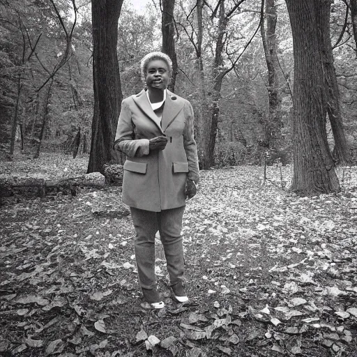 Prompt: chicago mayor lori lightfoot was spotted on woodland trail cam at midnight infrared