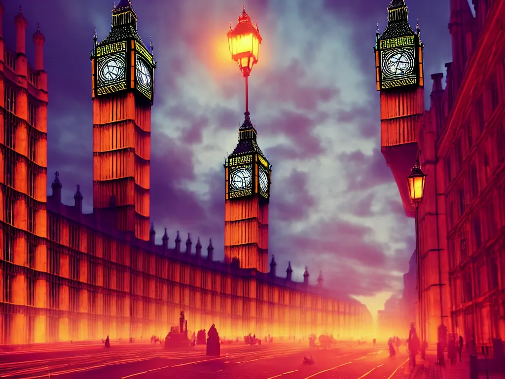 Prompt: a giant ancient beautiful cyborg of the elder gods with pipes and tubes in the city of London, London streets with bigben in the background, colourful, dramatic lighting, golden hour, very detailed octane render very realistic beautiful