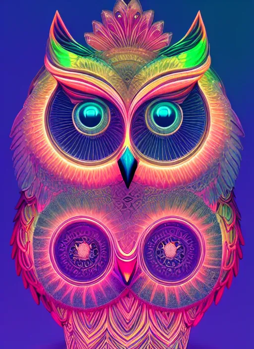 Image similar to symmetry!! product render poster vivid colors divine proportion owl, 神 圣, glowing fog intricate, elegant, highly detailed, digital painting, artstation, concept art, smooth, sharp focus, illustration,