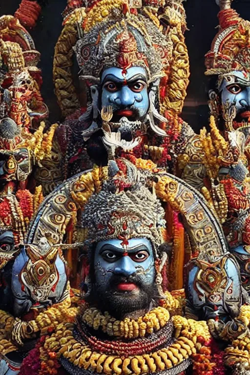 Image similar to Rana Daggubati as Ravana with 11 heads, photorealistic, 4k, intricate detail