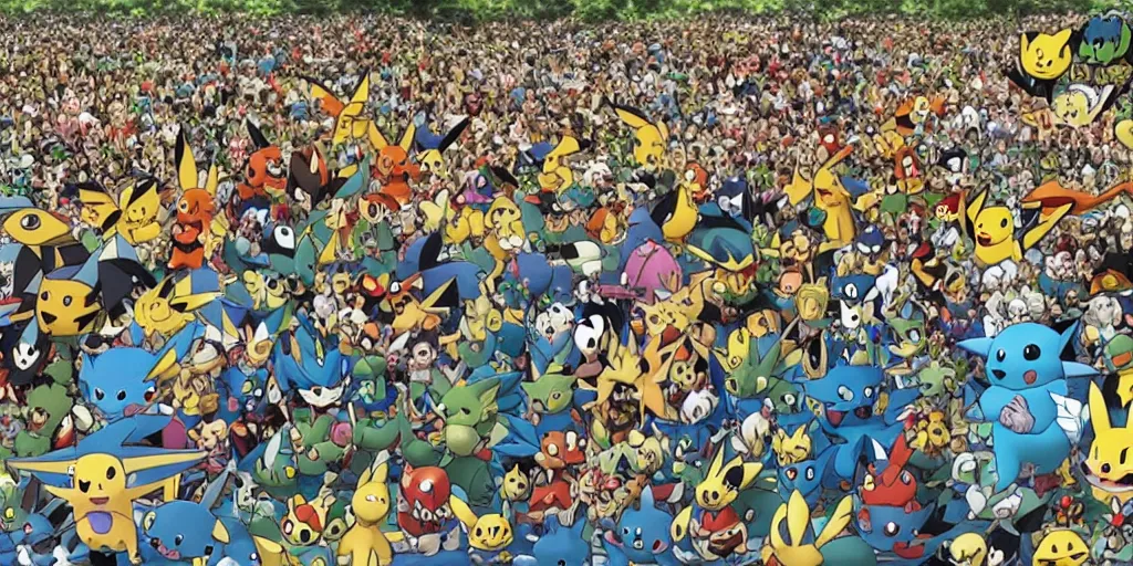 Image similar to an army of pokemon taking over the world