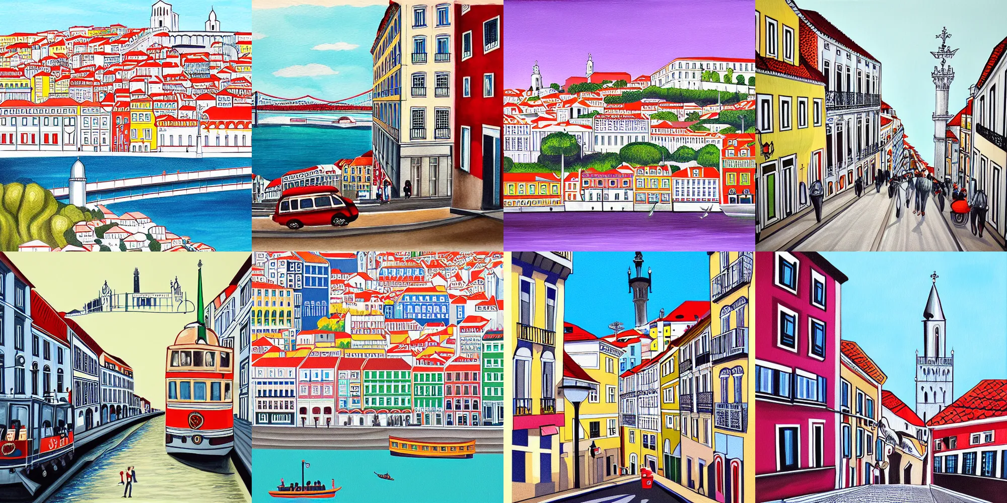 Prompt: The City of Lisbon, illustration painting by Sainer