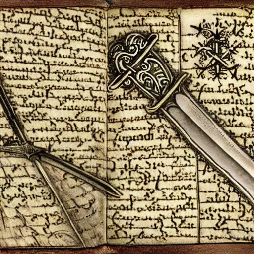 Image similar to a sword blade engraved with a medieval map design