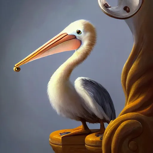 Prompt: An adorable whimsical pelican conducting an orchestra, highly detailed, digital painting, artstation, concept art, smooth, sharp focus, studio light, by Pixar and Disney and Justin Gerard,