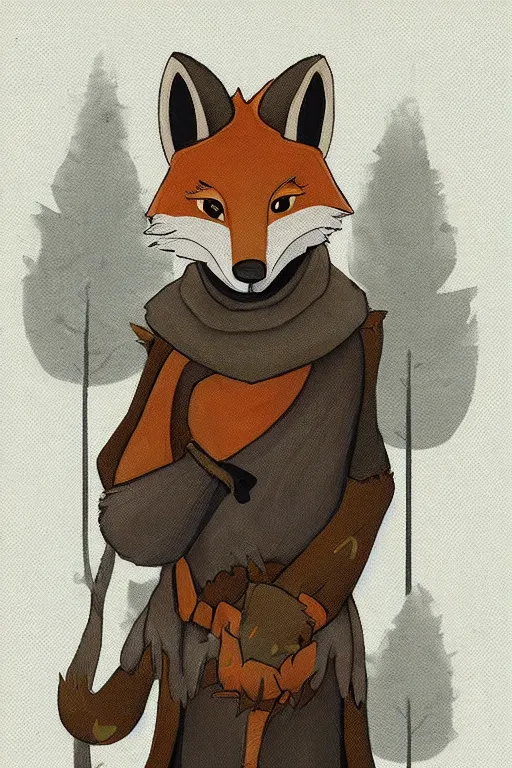 Prompt: a medieval anthropomorphic fox furry fursona with a fluffy tail in a forest, backlighting, trending on artstation, cartoon, trending on furaffinity, furry art, lineless