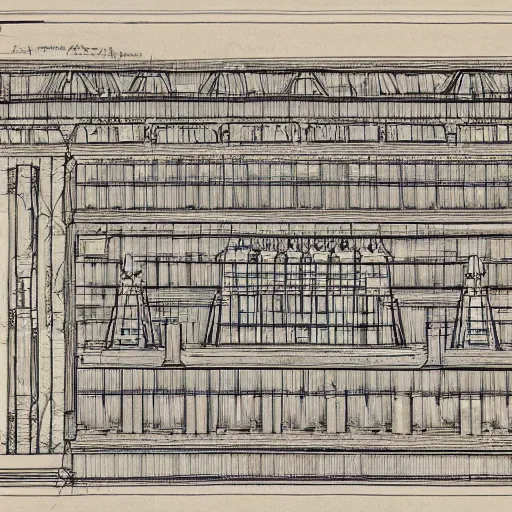 Image similar to detailed schematic for an ancient temple construction, faded parchment, aged, descriptions, highly detailed, 8 k,