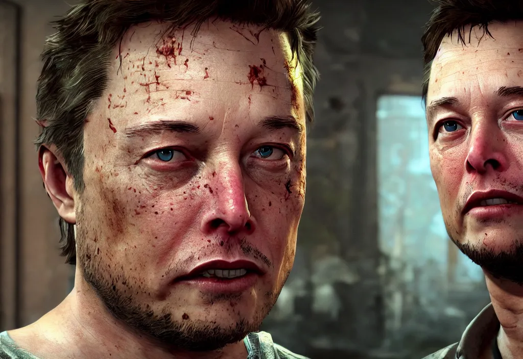 Image similar to elon musk in the last of us, elon musk in the video game in the last of us, gameplay screenshot, close up, 3 d rendering. unreal engine. amazing likeness. very detailed.