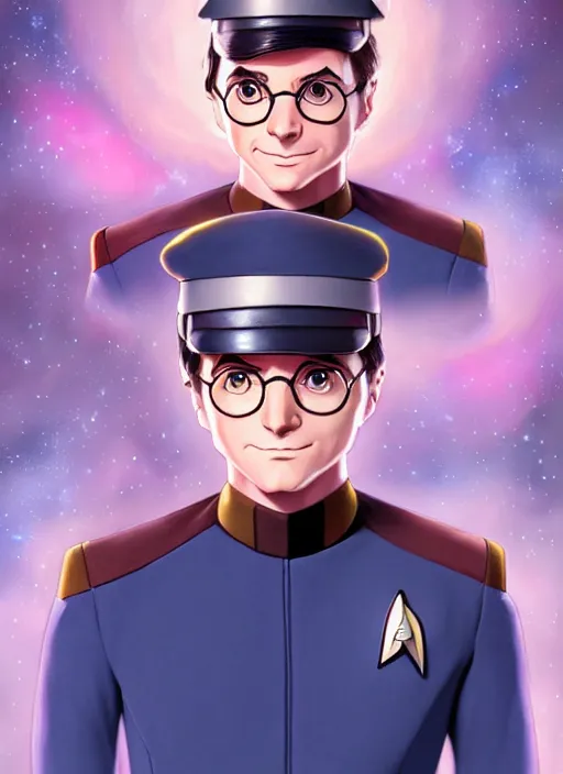 Image similar to cute star trek officer harry potter, natural lighting, path traced, highly detailed, high quality, digital painting, by don bluth and ross tran and studio ghibli and alphonse mucha, artgerm