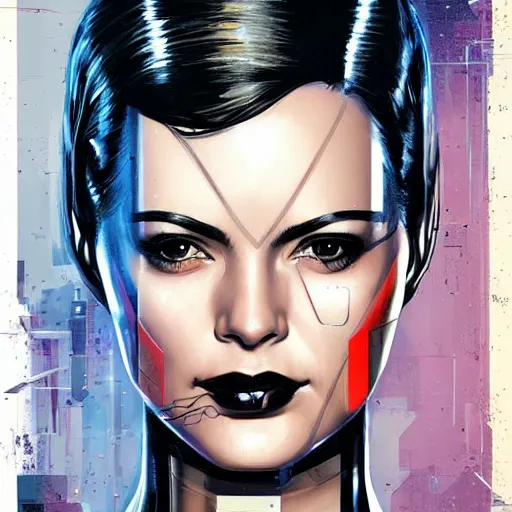 Image similar to portrait of a female android, by MARVEL comics and Sandra Chevrier