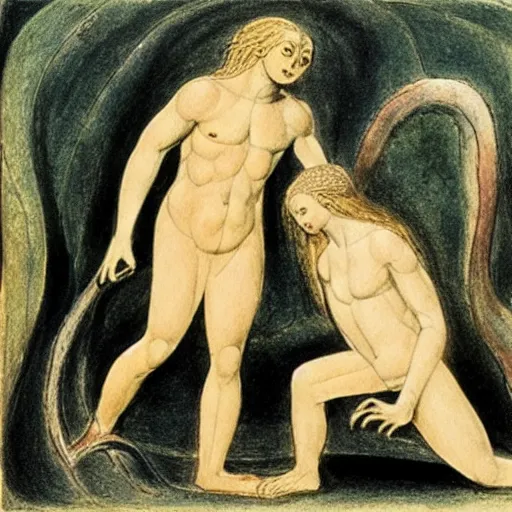 Prompt: adam and eve in the style of william blake