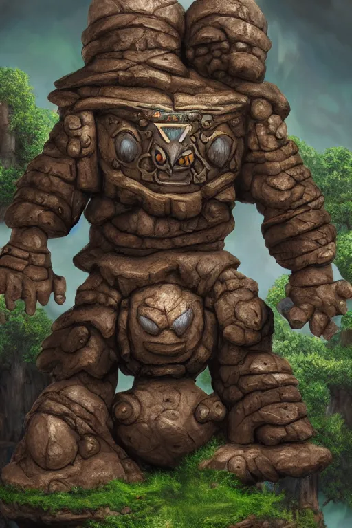 Image similar to zelda fantasy art giant golem troll wood rock greeble gemstone, global illumination ray tracing hdr fanart arstation by sung choi and eric pfeiffer and gabriel garza and casper konefal