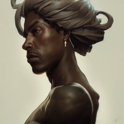 Image similar to a photorealistic dramatic fantasy render of a fit lightskinned black man, artgerm, greg rutkowski, alphonse mucha, beautiful dynamic dramatic dark moody lighting, shadows, cinematic atmosphere, artstation, concept design art, octane render, 8 k