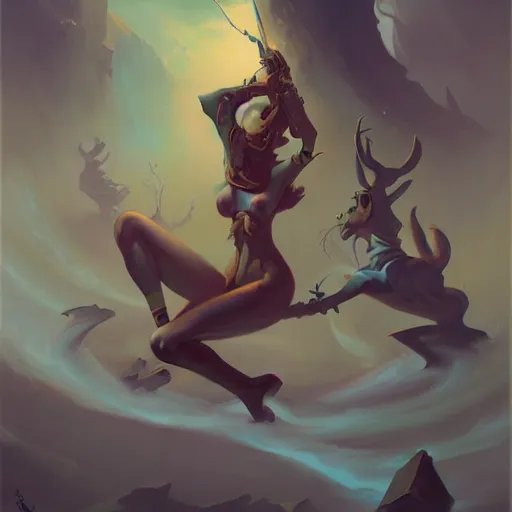 Image similar to A painting in the style of Peter Mohrbacher