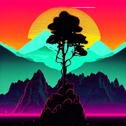 Prompt: mountains synthwave
