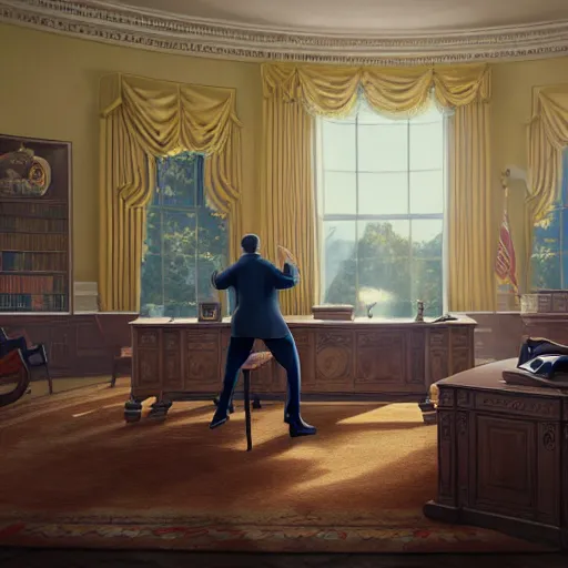 Prompt: spongebob in the oval office as president of the united states, volumetric lighting, 8 k octane beautifully detailed render, post - processing, extremely hyper - detailed, intricate, epic composition, cinematic lighting, masterpiece, trending on artstation, detailed detailed detailed, masterpiece, stunning art by anders zorn, wonderful masterpiece by greg rutkowski, beautiful cinematic light,