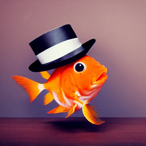 Image similar to a goldfish in a top hat and spectacles