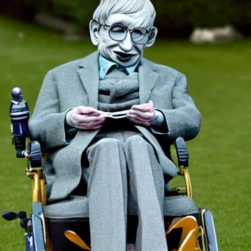 Image similar to Stephen Hawking as a garden gnome, a garden gnome resembling Stephen Hawking